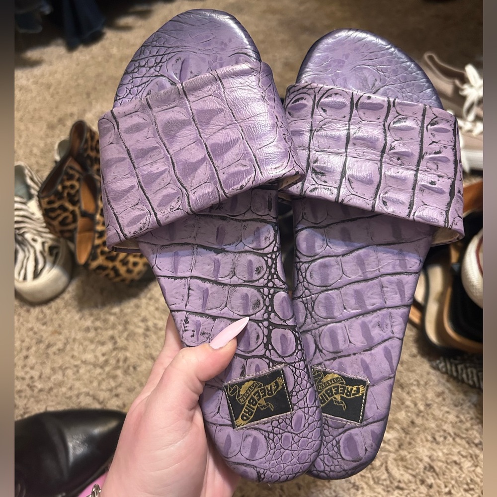 Freebird by Steven Tiki Purple Crocodile Leather Sandals